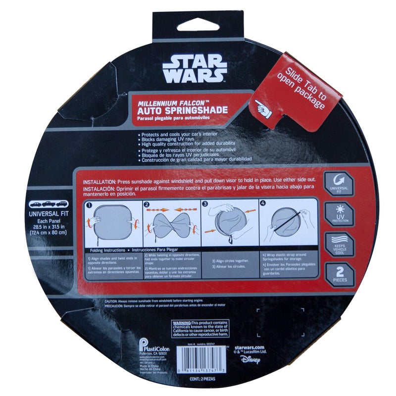 Plasticolor 003747R01 Star Wars Millennium Falcon 2-Piece Magic Car Truck SUV Spring Side Window Sunshade (Pack of 1) - Image 3